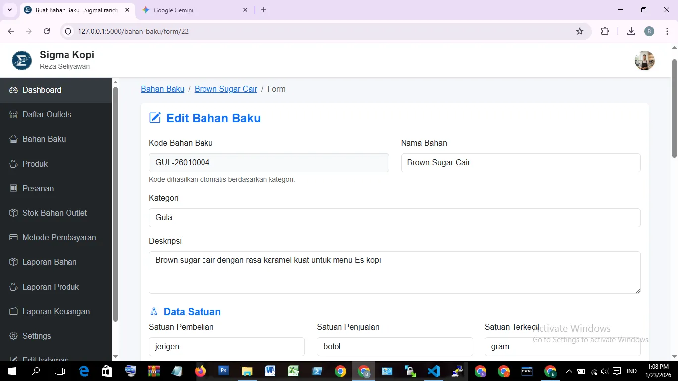 Tambah atau Perbarui Bahan Baku
